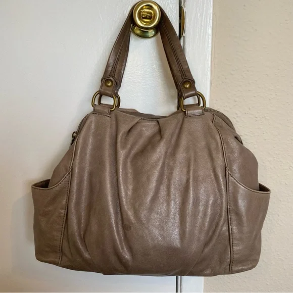HOBO Taupe Leather Shoulder Bag with Chain-Accent Strap - Picture 5 of 12